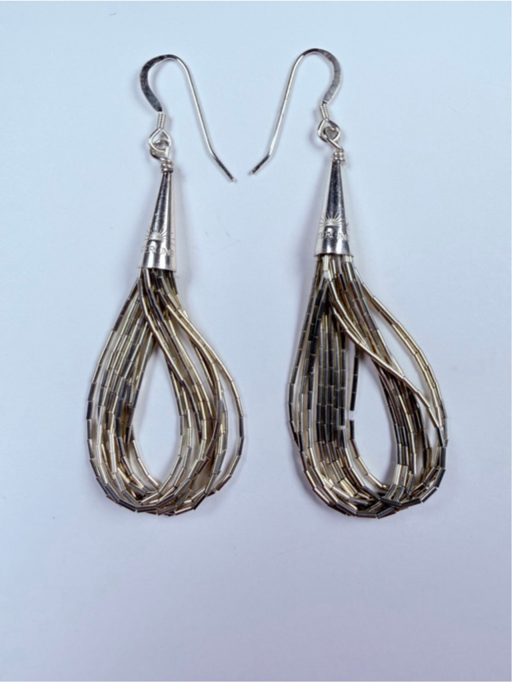 Native American Trading Post Liquid Sterling Silver 9 Strand VTG Earrings 2.4"